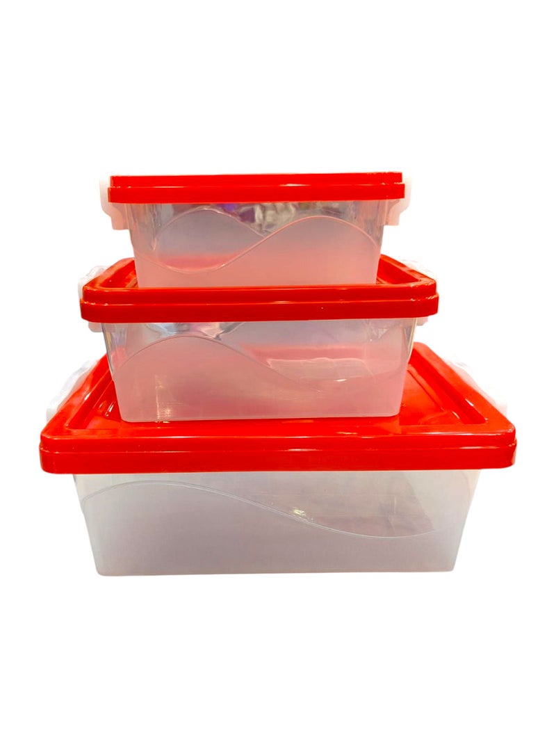 Khurshid Plastics 3-pieces Rectangular Plastic box set "Nimo" from Khurshid Plast for plastics - Red - Image 1